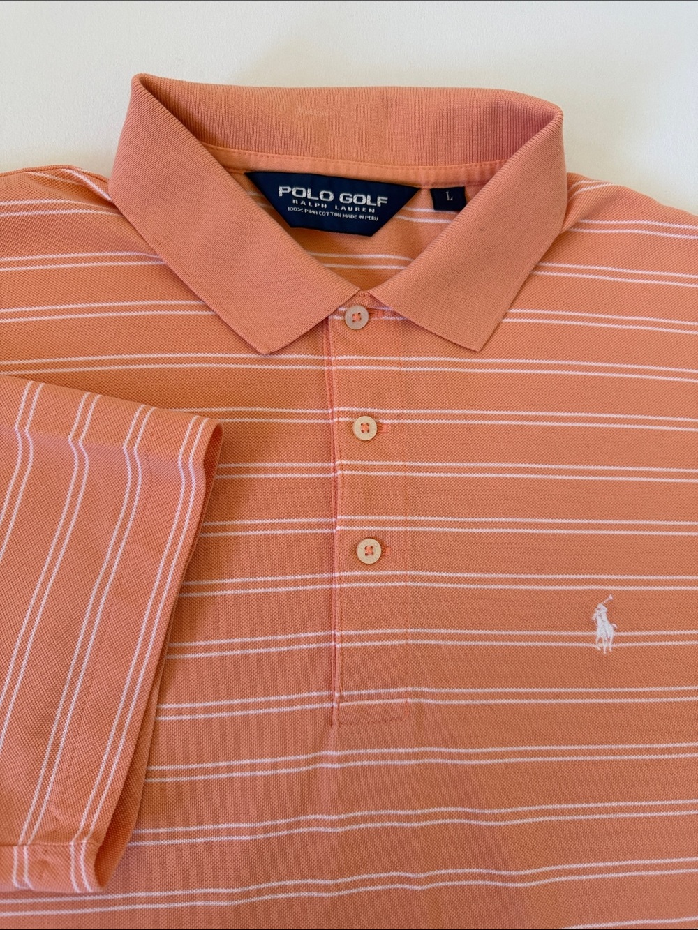 Ralph Lauren Polo Golf Orange‎ Striped Polo with White Pony Logo Size Large